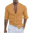 thumbnail image 1 of Stamzod Mens Long Sleeve Shirt Cotton Linen Button Down Ribbed Causal Men Shirts Slim Fit Comfy Solid Vacation Beach Shirts, 1 of 6