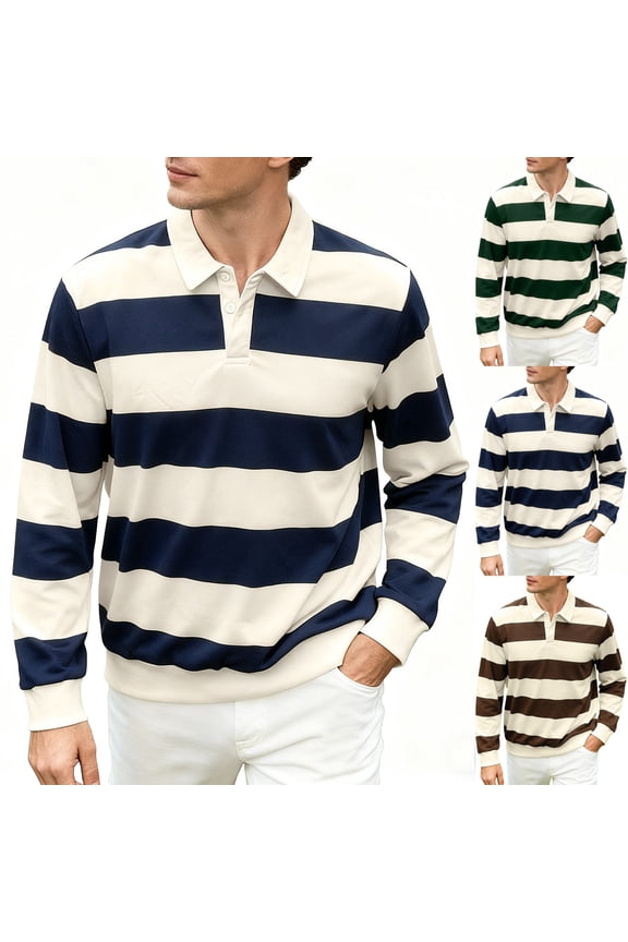Mens Long Sleeve Shirt Fashion Stripe Printing Turndown Pullover Tops Workout Casual Shirts for Men Brown XXL