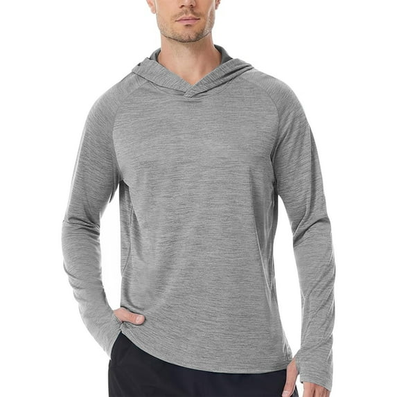 Stamzod Mens Long Sleeve Sun Protection Shirts Summer Solid Color Casual Outdoor Fishing Hoodie for Athletic Running Gray L