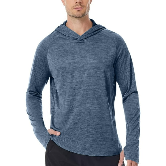 Stamzod Mens Long Sleeve Sun Protection Shirts Summer Solid Color Casual Outdoor Fishing Hoodie for Athletic Running Navy M