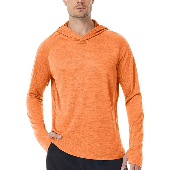 Stamzod Mens Long Sleeve Sun Protection Shirts Summer Solid Color Casual Outdoor Fishing Hoodie for Athletic Running Orange M