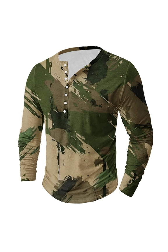 Mens Long Sleeve T Shirts Casual Stylish Button Down Camo Workout Shirts Slim Fit Pullover Plus Size Hunting Clothes for Men