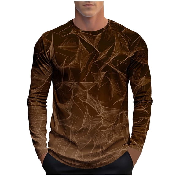 Stamzod Mens Long Sleeve Tee Shirts Fashion Gardient Printed Crewneck Gym Shirts Casual Oversized Graphic Tshirts for Men Brown C XL