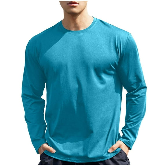 Stamzod Mens Long Sleeve Tee Shirts Fashion Solid Color Crewneck Sweatshirt Spring & Fall Casual Loose Running Workout Shirts for Men Sky Blue XXXL