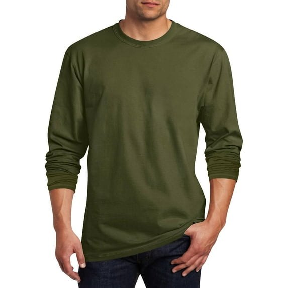 Stamzod Mens Long Sleeve Tee Shirts Fashion Solid Color Round Neck Basic Tshirt Spring and Fall Casual Workout Oversized Tshirts for Men Army Green XL