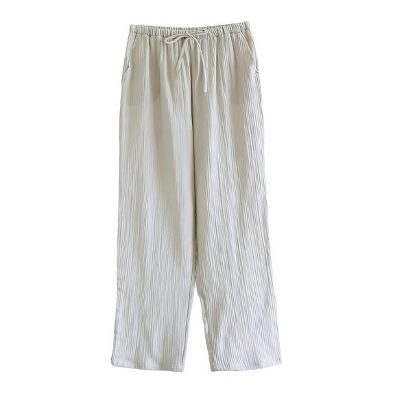 Stamzod Mens Lounge Pants Fashion Solid Color Elastic Waist Jogging Pants Men Loungewear Casual Loose Outdoor Athletic Pants for Men with Pocket Beige-1 L