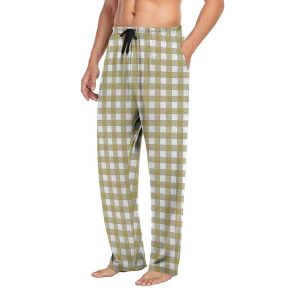 Stamzod Mens Lounge Pants with Pockets Fashion Plaid Printed Plus Size Straight Pajama Pants Men Nightwear Pajamas Beige L