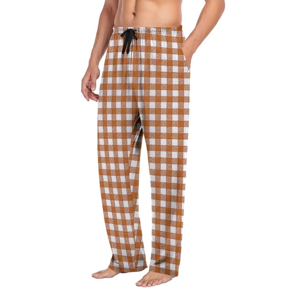 Stamzod Mens Lounge Pants with Pockets Fashion Plaid Printed Plus Size Straight Pajama Pants Men Nightwear Pajamas Brown XXXL