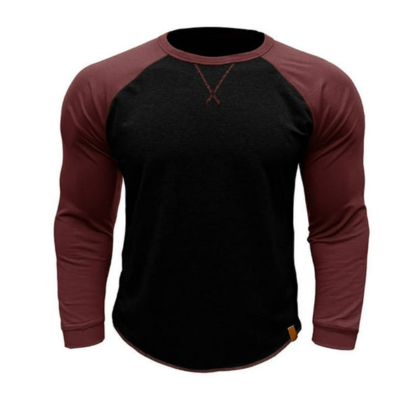 Stamzod Mens Muscle Raglan T Shirts Vintage Patchwork Slim Fit Stretch Baseball T-Shirts Long Sleeve Fall Fitness Workout Tops On Sale