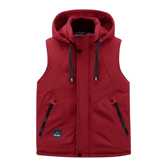 Stamzod Mens Outdoor Vest Winter Solid Color Sleeveless Oversized Vests with Hood Casual Athletic Jackets for Men Wine O S
