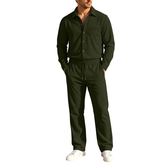 Stamzod Mens Outfits 2 Piece Long Sleeve Button Up Shirt Casual Pants Corduroy Sets Travel Work Track Suits Mens Fall Fashion 2026