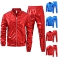 thumbnail image 1 of Stamzod Mens Outfits 2 Piece Solid Color Long Sleeve Stage Performance Jacket and Pants Cool Fashion Plus Size Track Suits Mens Activewear Blue-5 XXXXXL, 1 of 9