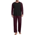 thumbnail image 1 of Stamzod Mens Pajamas Set Patchwork Casual Long Sleeve T Shirts Loose Pajama Pants Plus Size Men's Sleepwear 2 Piece Wine L, 1 of 7