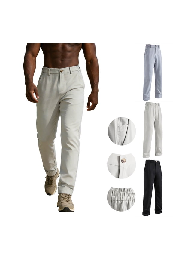 Mens Pants Casual Stretch Flat-Front Chino Pants Loose Fit Straight Dress Pants with Pocket Gray-4 XXL