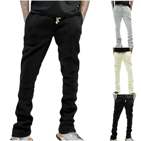 Stamzod Mens Pants with Pockets Solid Color Elastic Waist Straight Sweatpants Casual Loose Fit Workout Pants for Men Beige C M