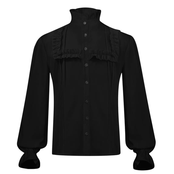 Stamzod Mens Pirate Shirt Long Sleeve Button Up Medieval Renaissance Costume Ruffled Mock Neck Steampunk Gothic Halloween Tops