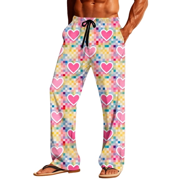 Stamzod Mens Plaid Pajama Pants Plus Size Fashion Summer Valentines Lounge Pants Men Casual Soft Sleep Pants with Pocket Multicolor C L