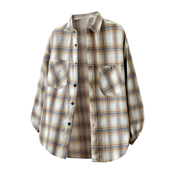 Stamzod Mens Plaid Shirts Casual Turndown Long Sleeve Button Down Shirt Men Clothes Beige-12 XL