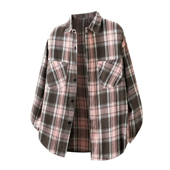 Stamzod Mens Plaid Shirts Casual Turndown Long Sleeve Button Down Shirt Men Clothes Pink-12 XL