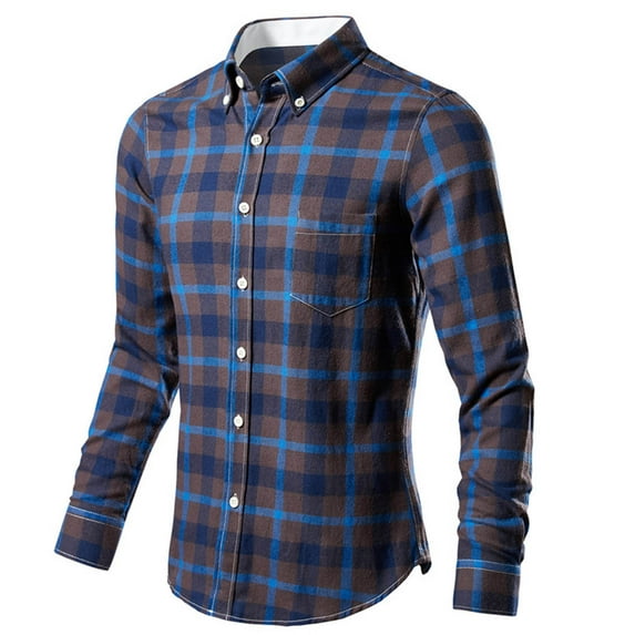Stamzod Mens Plaid Work Shirts Vintage Long Sleeve Button Up Dress Shirts for Men Slim Fit Wear-Resistanting Plus Size Causal Shirts on Clearance