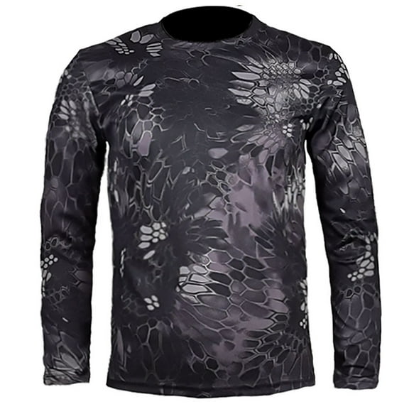 Stamzod Men Hunting Camo Shirt Lightweight Long Sleeve Shirts Slim Fit Stretch Compression Shirt for Fishing Hiking Camping