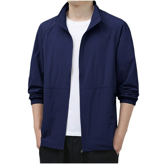 Stamzod Mens Rash Guard Long Sleeve Jacket Summer Solid Color UV Protection Shirts for Men Casual Loose Pus Size Sun Shirt for Hiking Camping Fishing Dark Blue XL
