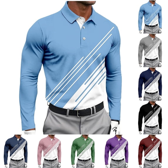 Stamzod Mens Shirt Casual Turndown Long Sleeve Pullover Graphic Tees Tops Button Workout Golf Shirts for Men Light Blue C XXL