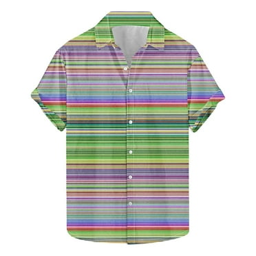 Stamzod Mens Shirt Short Sleeve Stripe Printed Casual Button down Lapel Summer Beach Shirts Plus Size Mens Clothes on Clearance