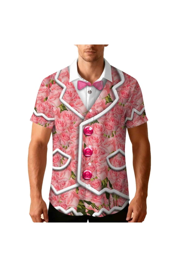 Mens Shirts Casual Lover Heart Funny Hawaiian Shirt Short Sleeve Beach Summer Shirts Men Clothes Pink H XXL