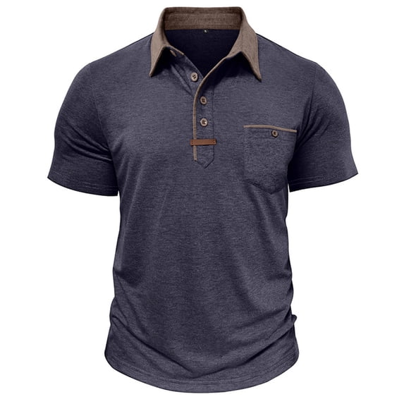 Stamzod Mens Shirts Casual Short Sleeve Pullover Summer Tops Vintage Solid Color Collared Work Shirt for Men Navy XL