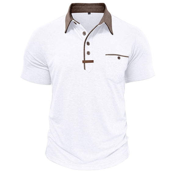 Stamzod Mens Shirts Casual Short Sleeve Pullover Summer Tops Vintage Solid Color Collared Work Shirt for Men White XL
