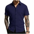 thumbnail image 1 of Stamzod Mens Shirts Casual Solid Short Sleeve Button Down Shirt Jacquard Textured Vacation Beach Shirts for Men Navy XXL, 1 of 6