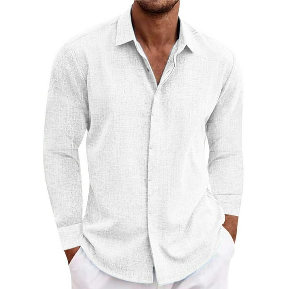 Stamzod Mens Shirts Casual Stylish Solid Color Cotton and Linen Button Down Shirt Men Spring & Fall Long Sleeve Shirts for Men White C S
