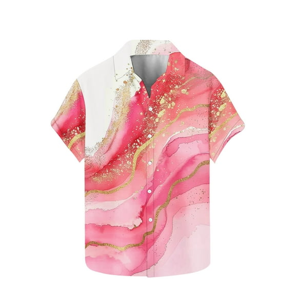 Stamzod Mens Shirts Fashion Gradient Printed Summer Short Sleeve Hawaiian Shirts Casual Loose Vacation Beach Beach Shirts for Men Pink M