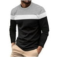 thumbnail image 1 of Stamzod Mens Shirts Fashion Patchwork Round Neck Long Sleeve Shirt Daily Casual Work Shirts for Men Black XL, 1 of 6