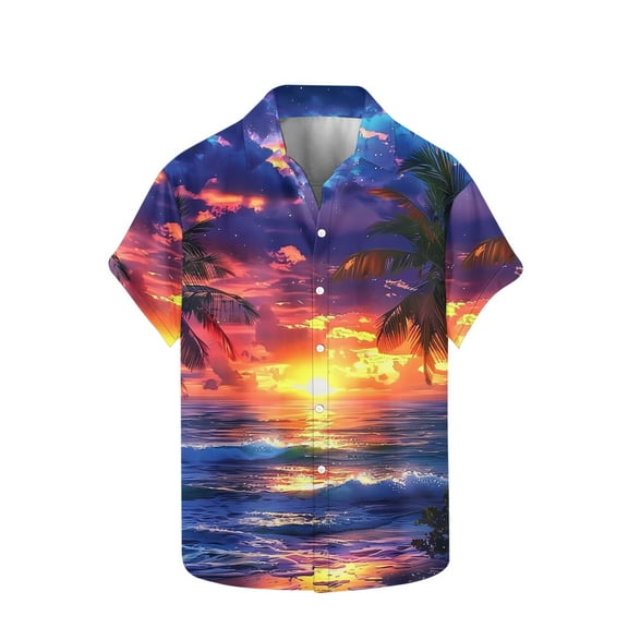 Stamzod Mens Shirts Fashion Plam Printed Short Sleeve Hawaiian Shirt Casual Loose Tropical Beach Shirts for Men Purple XXL