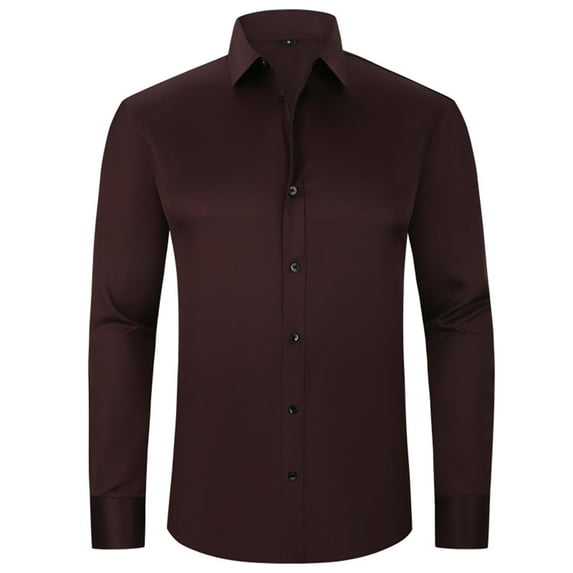 Stamzod Mens Shirts Fashion Solid Color Turndown Button Down Shirt Men Officewear Spring & Fall Business Casual Shirts for Men Coffee M