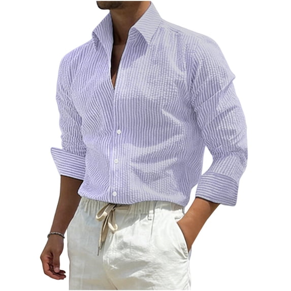 Stamzod Mens Shirts Long Sleeve Button Down Shirt Striped Summer Beach Shirts Casual Vacation Outfits Purple XXL