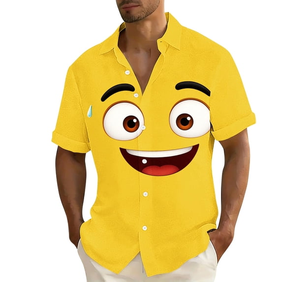 Stamzod Mens Shirts Short Sleeve Button Down Casual Shirt Fashion Funny Beach Summer Tops Yellow W XXL