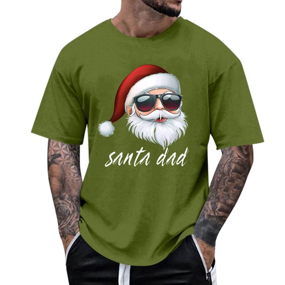 Stamzod Mens Shirts Short Sleeve Christmas Shirt Trendy Fashion Xmas Santa Pullover Tee Tops Festival Holiday Tshirts Shirts for Men Army Green XL