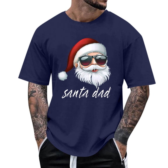Stamzod Mens Shirts Short Sleeve Christmas Shirt Trendy Fashion Xmas Santa Pullover Tee Tops Festival Holiday Tshirts Shirts for Men Blue S