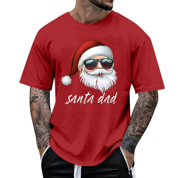 Stamzod Mens Shirts Short Sleeve Christmas Shirt Trendy Fashion Xmas Santa Pullover Tee Tops Festival Holiday Tshirts Shirts for Men Red XL