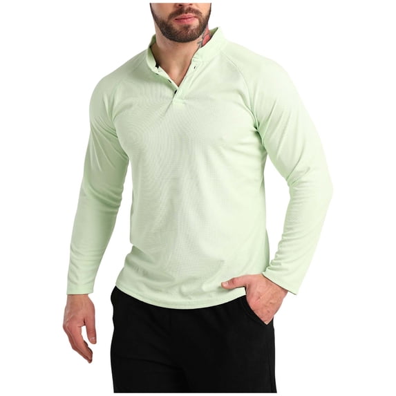 Stamzod Mens Shirts Summer Solid Color Crewneck Slim Fit Stretch Gym Shirts Activewear Casual Athletic Running Long Sleeve Shirts for Men Mint Green M