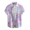 thumbnail image 1 of Stamzod Mens Short Sleeve Button Down Shirts Summer Gradient Printing Turndown Hawaiian Shirts Casual Loose Vacation Beach Shirts for Men Purple XXL, 1 of 6