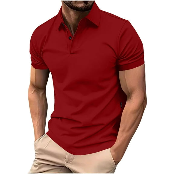 Stamzod Mens Short Sleeve Shirts Summer Solid Color Turndown Pullover Tops Business Casual Work Shirts for Men Red S
