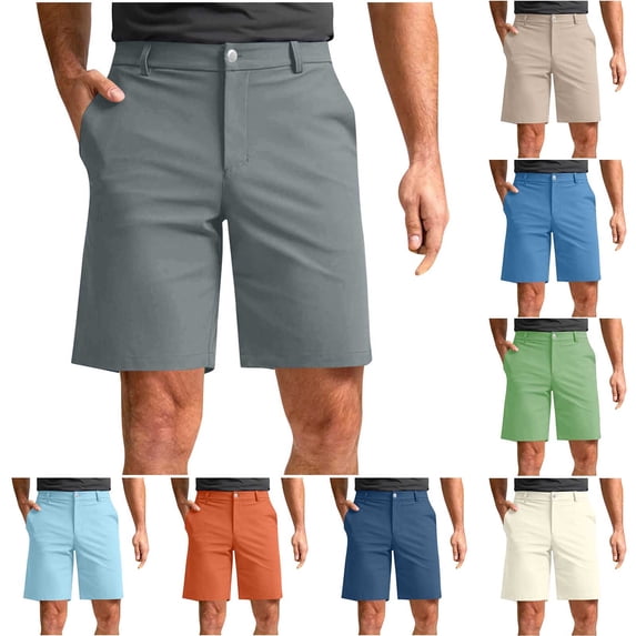 Stamzod Mens Shorts Casual Flat Front Golf Shorts with Pockets Summer Business Dress Work Shorts Khaki-2 XXXXL