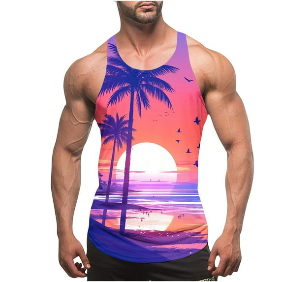 Stamzod Mens Sleeveless Shirts Summer Beach Vacation Oversized Muscle Shirt Casual Gym Workout Tank Tops for Men Multicolor U XXXL