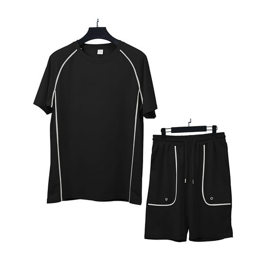 Stamzod Mens Stretch Tracksuits 2 Piece Set Short Sleeve Compression T Shirt And Shorts Sweatsuits Sets Plus Size Fitness Workout Set