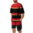 thumbnail image 1 of Stamzod Mens Summer Outfits Fashion Strip Printed Crew Neck Short Sleeve Shirts with Shorts Casual Tracksuit Men Plus Size Mens 2 Piece Outfits Red E XXL, 1 of 7