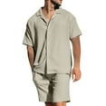 thumbnail image 1 of Stamzod Mens Summer Outfits Solid Color Short Sleeve Buttton Down Shirts and Shorts Mens 2 Piece Outfits Beach Vacation Clothes for Men Green S, 1 of 7